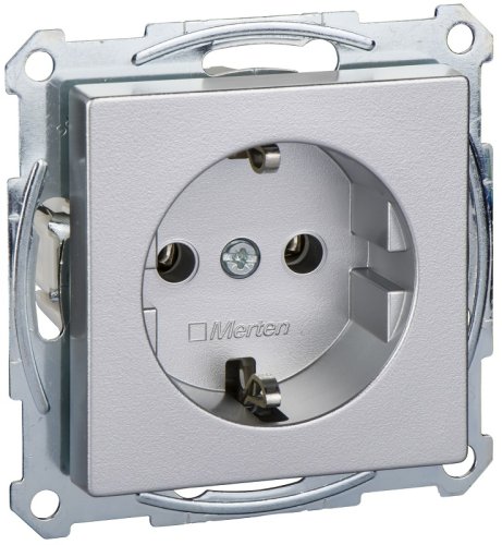 Розетка с заземлением без рамки Schneider Electric Merten System M 1-м. шторки алюминий   картинка